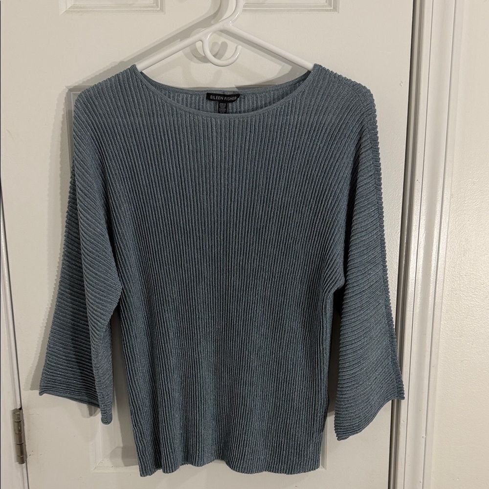 Eileen Fisher Slate Blue Ribbed Top Size XS